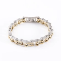 Pulsera de cadena de moto para hombre de acero inoxidable bicolor plata y oro con cierre rápido - Bicolor (Oro y Plata)