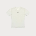 Dettaglio della trama in maglia a costine e del ricamo a stella sulla t-shirt avorio - XS / Bianco neve