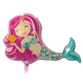 Cartoon little mermaid foil balloon for birthday party decorations in pink and teal - Pink Medium Mermaid