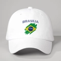 Detailed view of white baseball cap with Brasilia embroidery and green yellow graphics - Adjustable / White
