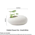 Small pebble-shaped matte white ceramic hydroponic planter for water lilies, 15.4cm wide - Pebble Shape Flower Pot-Small White