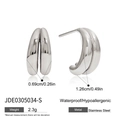 Silver geometric stainless steel C-shaped earrings with product dimensions and specs - Silver