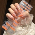 Orange gradient nail stickers with silver glitter and star patterns style SS-082 - Orange Gradient with Silver Glitter Stars Style (SS-082)