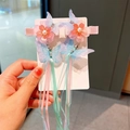 Pink flower and blue butterfly hair clips with elegant long ribbon tassels and pearls - Pink Butterfly Long Ribbon