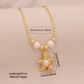Collar de cobre dorado con colgante de estrella de mar y tres perlas de imitación - 3# Doble Estrella de Mar