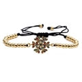 Minimalist gold beaded snowflake bracelet with colorful cubic zirconia and black cord - Black Rope