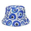 Sombrero de pescador de verano con estampado de Ojo Turco azul en tela beige - M / Estampado de ojo de la cerradura azul blanco