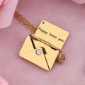 Golden envelope locket necklace with inner card engraved Poppy loves you message - Gold Color Envelope Necklace (With Engraving)