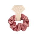 Elegant rose pink satin scrunchie on stylish geometric display card for hair styling - With Card / Deep Pink