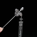 Antique silver butterfly tassel hair pin with vintage Chinese aesthetic and crystals - Antique Silver