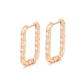 French vintage style C-shape earrings in rose gold finish with cross diamond pattern - Style K Rectangular Rhombus Texture (KE110352-KFC)