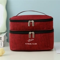 Double-layer red cation travel toiletry bag with handle and plane printed design - Burgundy