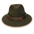 Dark green wide brim cowboy hat with brown leather rivet band and bull head buckle - M (56-58cm) / Army Green (89 Series Long Ox Head Buckle Decor)