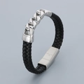 Bracelet punk homme en cuir tressé noir avec fermoir magnétique en acier inox 316L - Style Patchwork de Chaîne Cubaine (KB87979-BD)