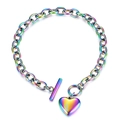 Collana con ciondolo a cuore arcobaleno, catena in acciaio e chiusura a levetta - Bracciale Multicolore