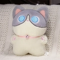 Gray and cream plush cat pillow with blue eyes and pink bell ribbon collar detail - Ragdoll Cat / 40CM