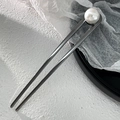 Minimalist U-shaped hair pin in dark metal finish with large pearl accent on white surface - 14.3CM / Gun Black Pearl Hairpin