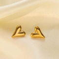 Polished gold heart stud earrings on elegant champagne satin fabric background - Heart Stud Earrings (G3169)