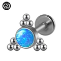 G23 titanium labret stud with blue opal and triple bead cluster decoration - G23 Titanium 1.2*6mm