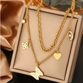 Détail du collier double couche plaqué or 18 carats avec pendentif papillon - Style Papillon Cœur (N-38)