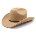 Classic camel western cowboy hat with black leather strap and silver buckle accent - M (56-58cm) / Camel
