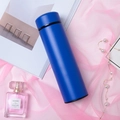 Blue matte stainless steel smart thermos flask on an elegant decorative pink background - Standard Straight Series / Matte Dark Blue