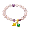 Pink crackle crystal beaded bracelet with purple accents and yellow charm pendant - Colorful Bead Style 3 / Lotus root pink