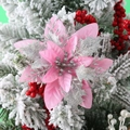 Pink Christmas flower decoration with silver glitter petals and central sparkle beads - 14.5cm / Pink Silver
