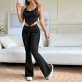 Schwarzes Damen-Zweiteiler-Set mit Neckholder-Crop-Top und Schlaghose mit hoher Taille - S / Schwarz