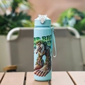 Blue straw bottle featuring cute cartoon tree monster prints and a carry strap - Solid Green