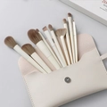 13-piece beige soft makeup brush set with matching leather magnetic storage pouch - Zero Beige / 10 Pcs + Leather Bag