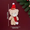 Plush Christmas bear keychain with red LOVE hat and scarf, beige 16cm holiday charm - Beige Teddy Bear with Red Scarf and Love Hat