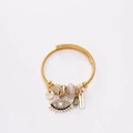 Gold spiral stainless steel bangle with evil eye charm, pearls and crystal accents - Off-white