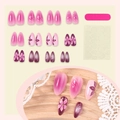 24er Set violette Mandel-Press-on-Nägel mit 3D-Blumendesign und Katzenaugen-Farbverlauf - 24 Stück/Box (Inklusive Geleekleber + Nagelfeile) / Rosa Lila Farbverlauf 3D Blumenstil (1XB1-13733)