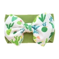 Green elastic nylon baby headband with a white waffle texture cactus print bow - #10 Cactus