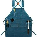 Blue canvas work apron with adjustable leather straps and multiple functional tool pockets - Webbing Edge Blue