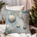 Blue Christmas pillow cover with golden ornament pattern in a cozy festive setting - TQDS68-16(Golden Outlined Xmas Balls)