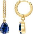 Gold drop earrings with dark blue pear-cut zircon and micro-paved white crystals - December Deep Blue