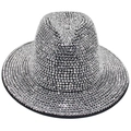 Elegant wide brim silver rhinestone fedora hat with sparkling crystal embellishments - Silver (Silver Flat Brim Rhinestone)