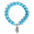 Unisex turquoise beaded bracelet featuring blue cracked beads and silver owl charm - Blue Turquoise Flying Owl Charm