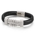 Herren Punk Armband aus schwarzem Leder mit silbernem Edelstahl-Magnetverschluss und Nieten - Stahlfarbe (KB124314-KFC)