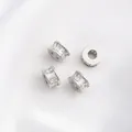 Set of 4 silver-plated cylinder spacer beads with baguette-cut zircon micro-inlay for DIY - Style 5 / 7.5x4mm / White Gold
