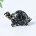 Handcrafted black crystal turtle figurine with elegant gold foil spots decoration - 10 Obsidian + Gold Foil