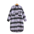Manteau long en laine à carreaux violets et noirs pour femme avec poches - Lettre F / Carreaux Violet