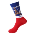 Paris landmark crew socks featuring Eiffel Tower pattern in red white blue colors - 1197-Paris