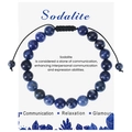 Handmade sodalite beaded bracelet with adjustable black woven cord on display card - Sodalite Bracelet