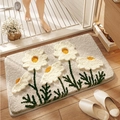 Thick plush floral bathroom mat with a 3D daisy pattern on an off-white base - 40*60cm / Clear Sky Flowers (Daisy)