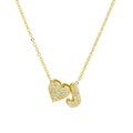 Gold heart and letter J pendant necklace with cubic zirconia pavé on a thin chain - Letter J