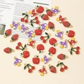 Colorful enamel fruit pendants including cherry, strawberry and apple shapes with gold plating - Mixed Colors 10Pcs Set