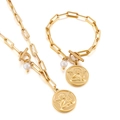Conjunto de collar y pulsera de eslabones dorados con colgante de ángel y perla - Dorado (KS142529-Z)
